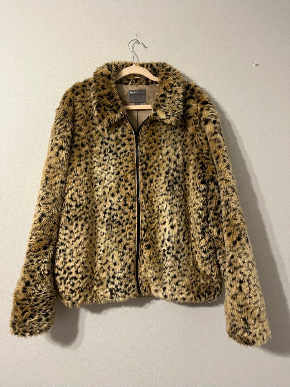 ASOS Leopard-Print Faux Fur Teddy Jacket in Tan and Black